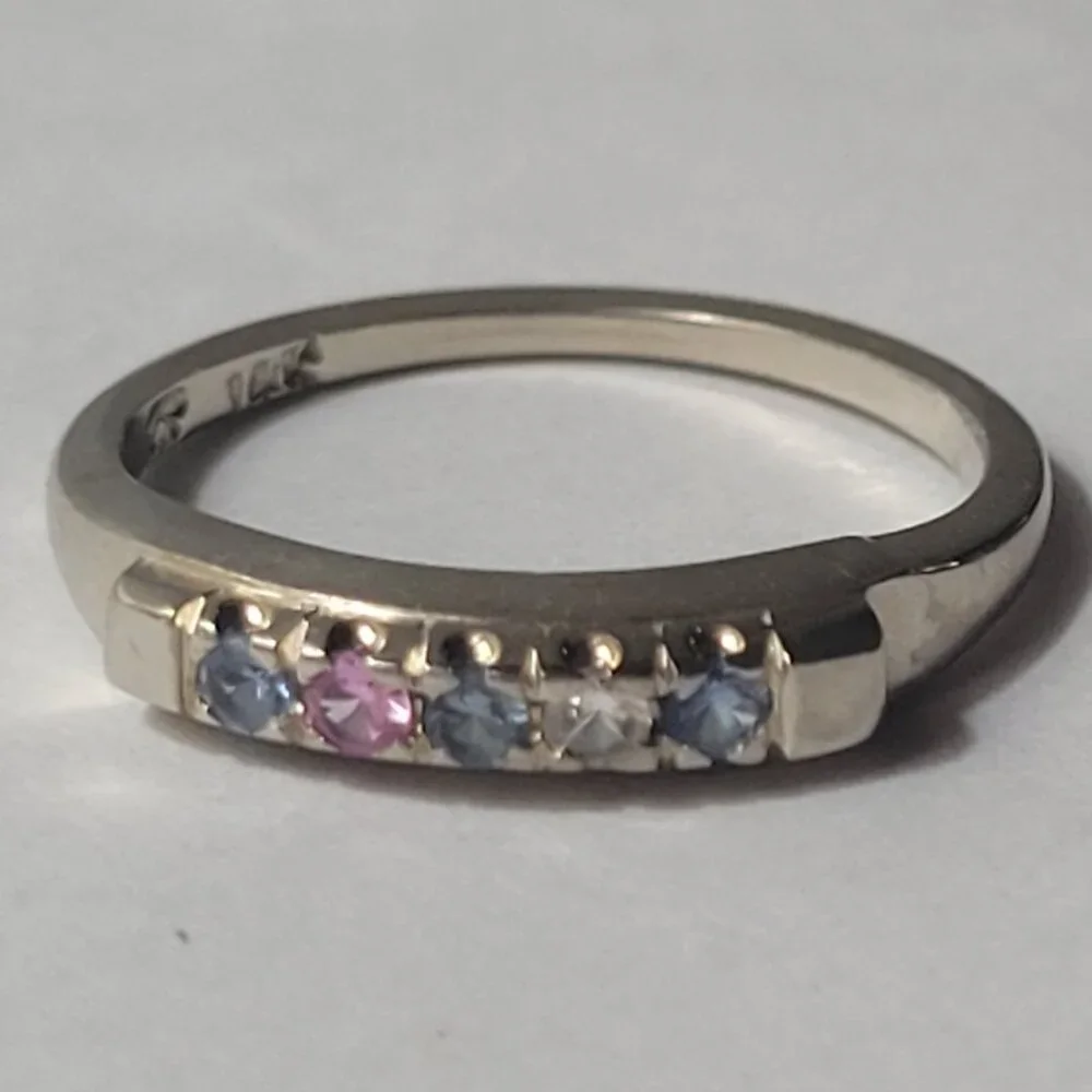 14k Topaz Wedding Band White Gold 5 Stone MultiColor Anniversary or Mothers Ring - Picture 12 of 14